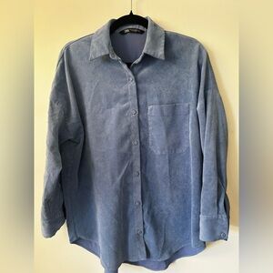 Zara Blue Corduroy Oversized Button Down Tunic